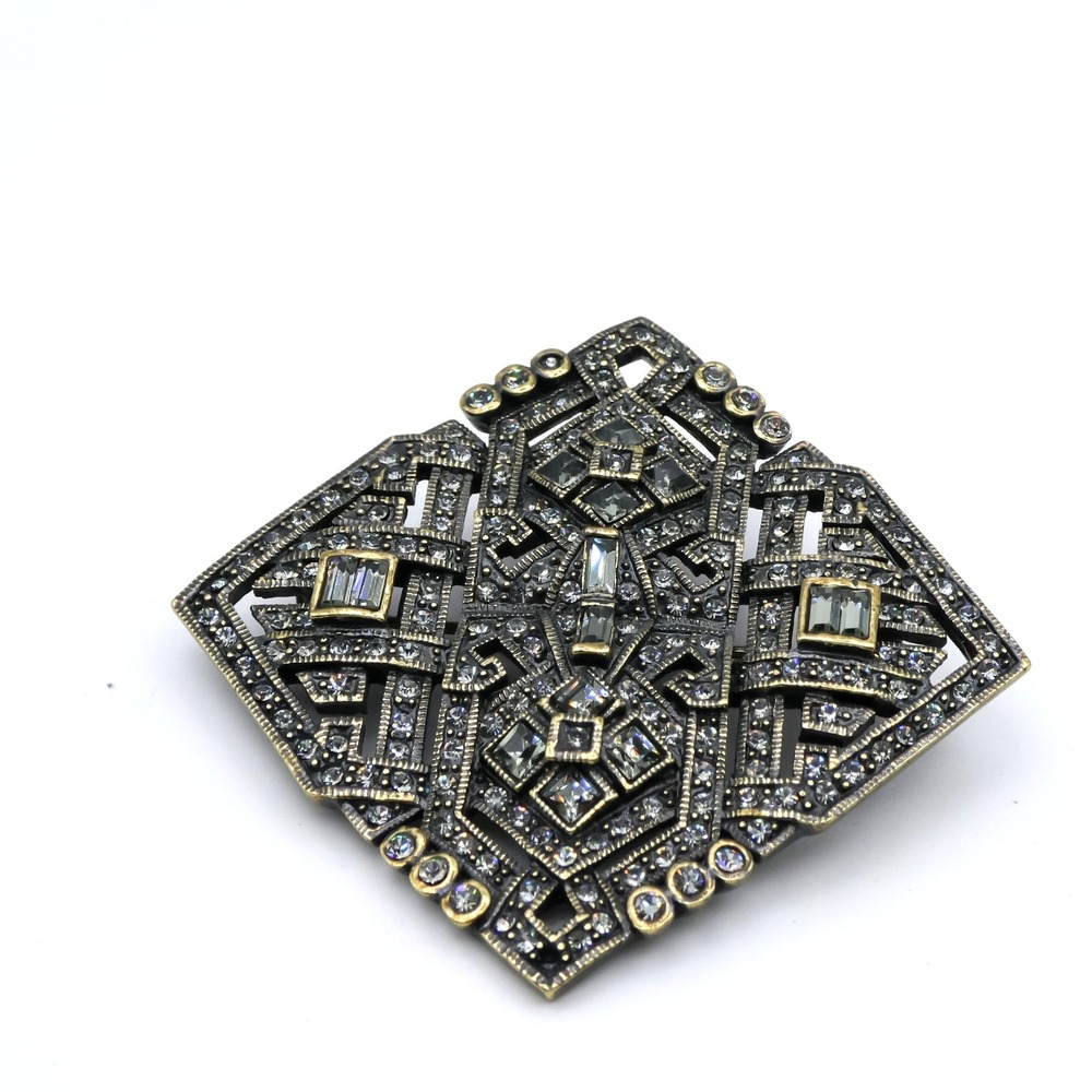 Heidi Daus Art Deco Style 2.4" Bronze Rhinestone Women's Brooch Pendant